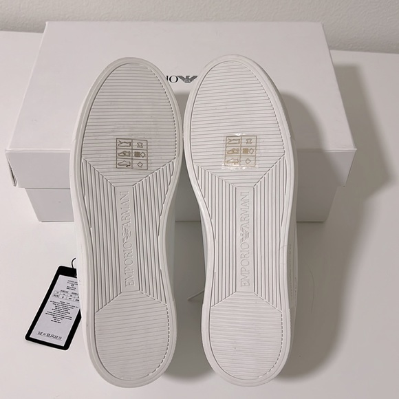 NWT NIB new Emporio Armani Supple leather white sneakers w/ signature EU 39 US 9 - Picture 12 of 14